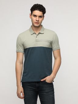 Crocodile - Colour Blocking with Word Tape Polo T-Shirt - Grey