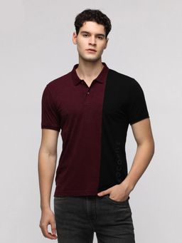 Crocodile - Colour Blocking with Word Printed Polo T-Shirt - Maroon