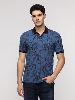 Crocodile - Abstract Tropical Leaf Printed Polo T-Shirt - Brown