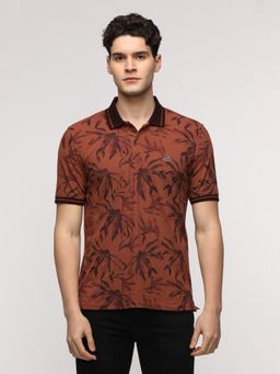 Crocodile - Abstract Tropical Leaf Printed Polo T-Shirt