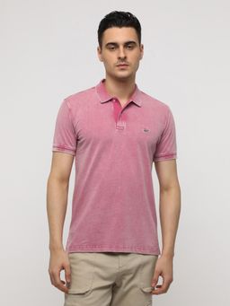 Crocodile - Acid Washed Solid Polo T-Shirt - Pink