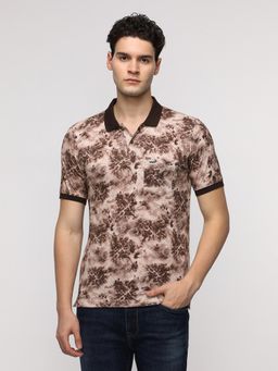 Crocodile - Digital Abstract Forest Printed Polo T-Shirt - Brown