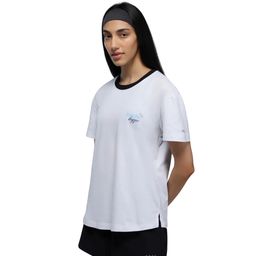 Kica - 100% Cotton Graphic T-Shirt with Curved Hem & Side Slits For Workout to Weekend KIC034 White