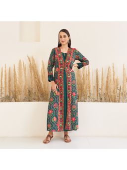 Rustorange - Emerald Green Side Slit Dress With Long Shrug (Set of 2)