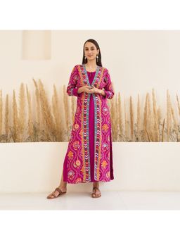 Rustorange - Magenta Side Slit Dress With Long Shrug (Set of 2)