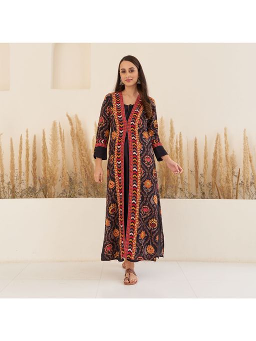 chinese dress ladies YEZWE Pintresty Light Brown Cey Layered Modest Maxi Dress with Hakoba Shrug main image 0