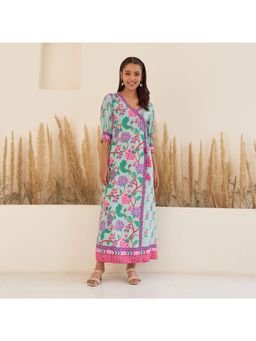 Rustorange - Mint Green Angrakha Dress With Side Slit And Puff Sleeves