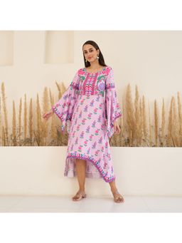 Rustorange - Lavender High Low Gathered Dress With Handkerchief Sleeves