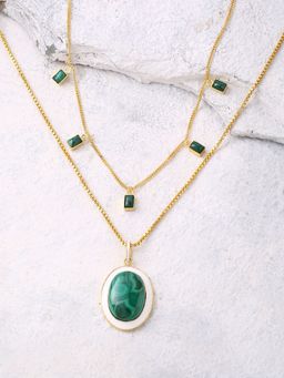 Zurooh - 18K Gold Plated Green Natural Malachite Stacking Necklace