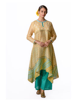 Krishna Mehta - Yellow Asymmetric Chanderi Tunic