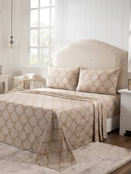 Maspar - 100% Cotton 400 TC King Size Bedsheet with 2 Pillow Covers-Beige