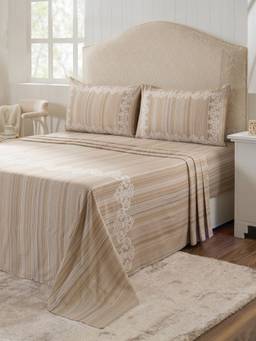 Maspar - 100% Cotton 400 TC King Size Bedsheet with 2 Pillow Covers-Beige