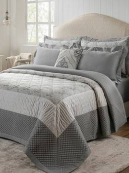 Maspar - 7 Piece Cotton Double Bed Bedding Set with Gift Box-Grey
