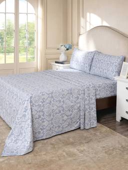 Maspar - 100% Cotton 400 TC King Size Bedsheet with 2 Pillow Covers-Blue