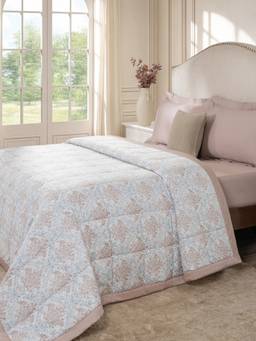 Maspar - Cotton Double Bed 5 Piece Quilt Bedding Set-Tan