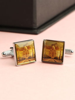 Alvaro Castagnino - Brown & Multi Coloured Tajmahal Shape Cufflink for Men