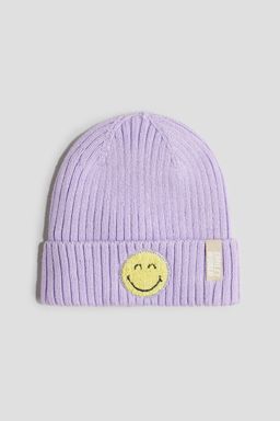 H&M - Girls Purple Motif-Detail Rib-Knit Beanie
