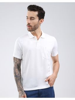 Monte Carlo - Men White Cotton Blend Solid Half Sleeves Regular Fit Polo T-Shirt