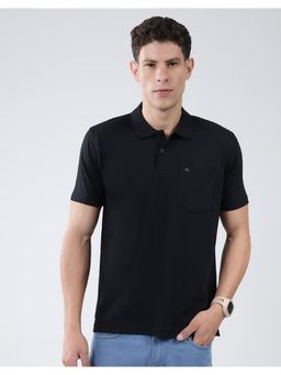 Monte Carlo - Men Black Cotton Blend Solid Half Sleeves Regular Fit Polo T-Shirt