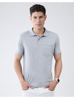 Monte Carlo - Men Grey Cotton Blend Solid Half Sleeves Regular Fit Polo T-Shirt