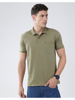 Monte Carlo - Men Olive Cotton Blend Solid Half Sleeves Regular Fit Polo T-Shirt