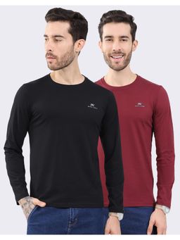 Monte Carlo - Men Multi-Color Cotton Blend Solid Full Sleeves Regular Fit T-Shirts (Pack of 2)