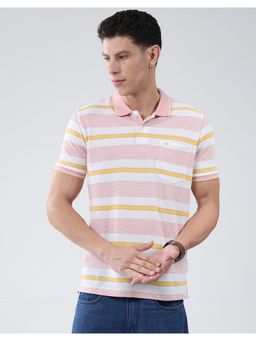 Monte Carlo - Men Pink Cotton Blend Stripes Half Sleeves Regular Fit Polo T-Shirt