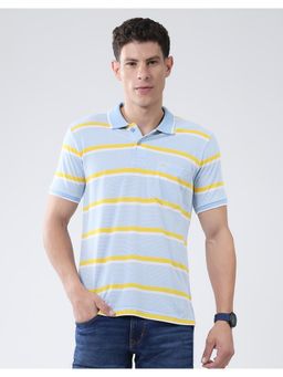 Monte Carlo - Men Blue Cotton Blend Stripes Half Sleeves Regular Fit Polo T-Shirt