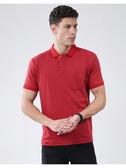 Monte Carlo - Men Red Cotton Blend Stripes Half Sleeves Regular Fit Polo T-Shirt