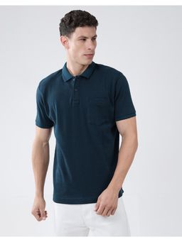 Monte Carlo - Men Teal Cotton Blend Stripes Half Sleeves Regular Fit Polo T-Shirt