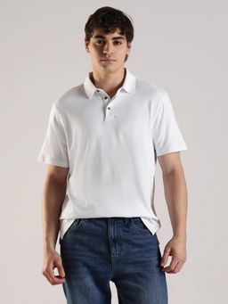 Calvin Klein - Men White Cotton Solid Half Sleeves Regular Fit Polo T-Shirt