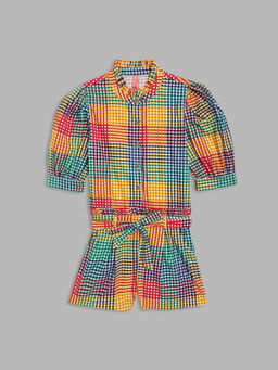 Blue Giraffe - Girls Multi Checks Jumpsuit