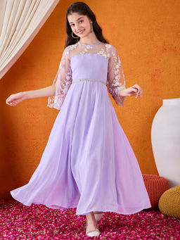 Cherry & Jerry - Woven Lavender Embroidered Flared Maxi Dress