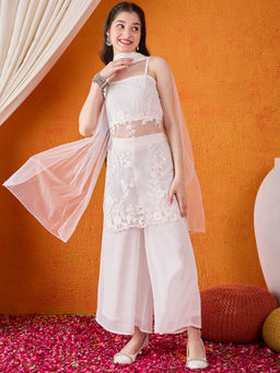 Cherry & Jerry - Woven Sleeveless Embroidered Kurta and Palazzo with Dupatta (Set of 3)