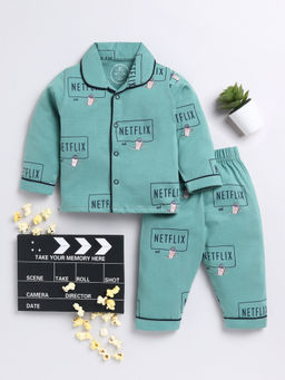 Clt.s - Kids Green Full Sleeve Shirt and Pyjama (Set of 2)