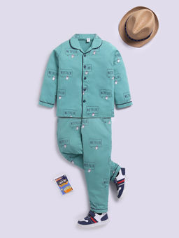 Clt.s - Kids Green Full Sleeve Shirt and Pyjama (Set of 2)