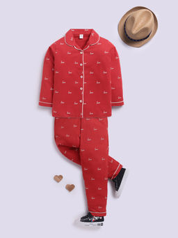 Clt.s - Kids Red Full Sleeve Shirt and Pyjama (Set of 2)