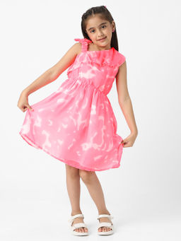 Nautinati - Girls Chiffon All Over Printed Sleeve Frill Dress