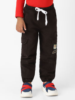 Nautinati - Boys Black Bear Patch Denim Cargo Style Joggers