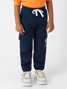 Nautinati - Boys Blue Bear Patch Denim Cargo Style Joggers
