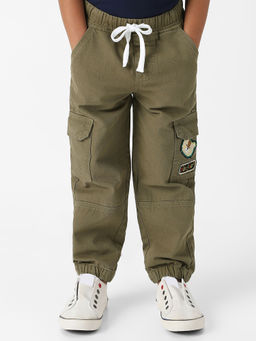 Nautinati - Boys Olive Bear Patch Denim Cargo Style Joggers