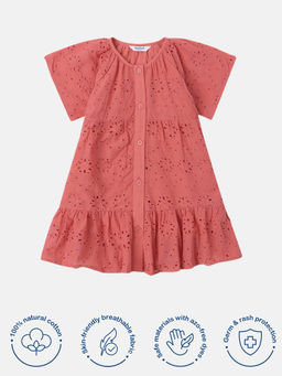 Nautinati - Girls Cotton Half Sleeve Schiffli Dress
