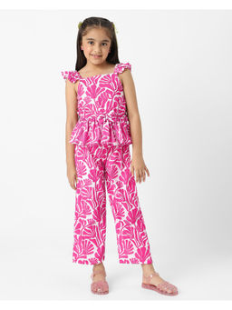 Nautinati - Girl Pink Stylised Sleeves Top And Pant (Set of 2)