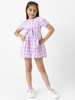 Nautinati - Girls Cotton Puff Sleeve Checks Dress