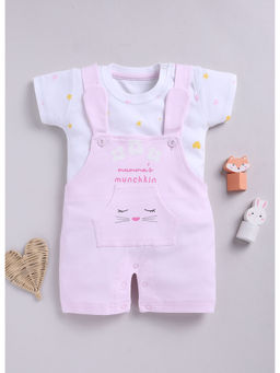 Toonyport - Pink Cotton Printed Dungaree with T-shirt (Set of 2)