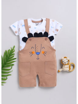 Toonyport - Brown Cotton Printed Dungaree with T-shirt (Set of 2)