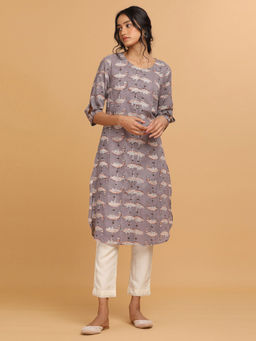 Folksong - All Over Buti Purple Hand Block Print Kurta in Boat Motif