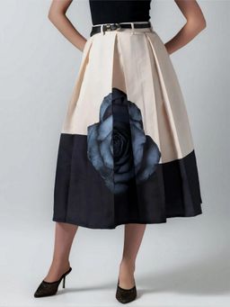 Twenty Dresses by Nykaa Fashion - Womens Fine Floral Printed Black Pleated Belt Loop Midi Skirt