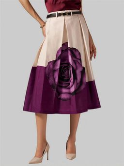Twenty Dresses by Nykaa Fashion - Womens Fine Floral Printed Wine Pleated Belt Loop Midi Skirt