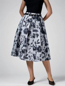 Twenty Dresses by Nykaa Fashion - Womens Fine Floral Printed White Pleated Belt Loop Midi Skirt